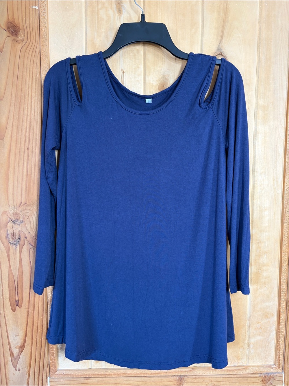 Women’s Rayon Cold-Shoulder Navy Long Sleeve Top